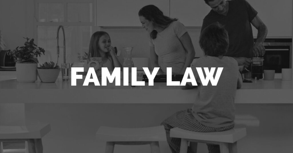 McKinney Family Law Firm for Collin county - photo of a family in a kitchen with the title Family Law