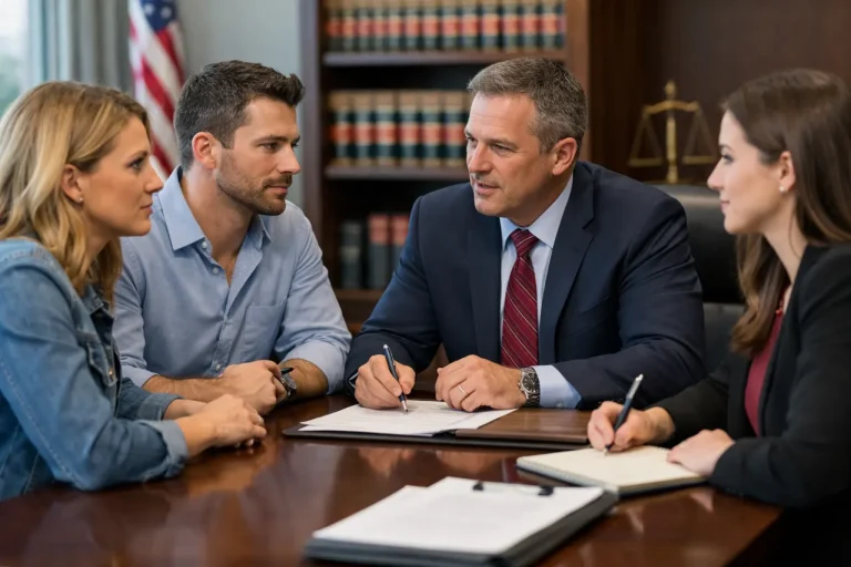 couple in a McKinney family law office conference room